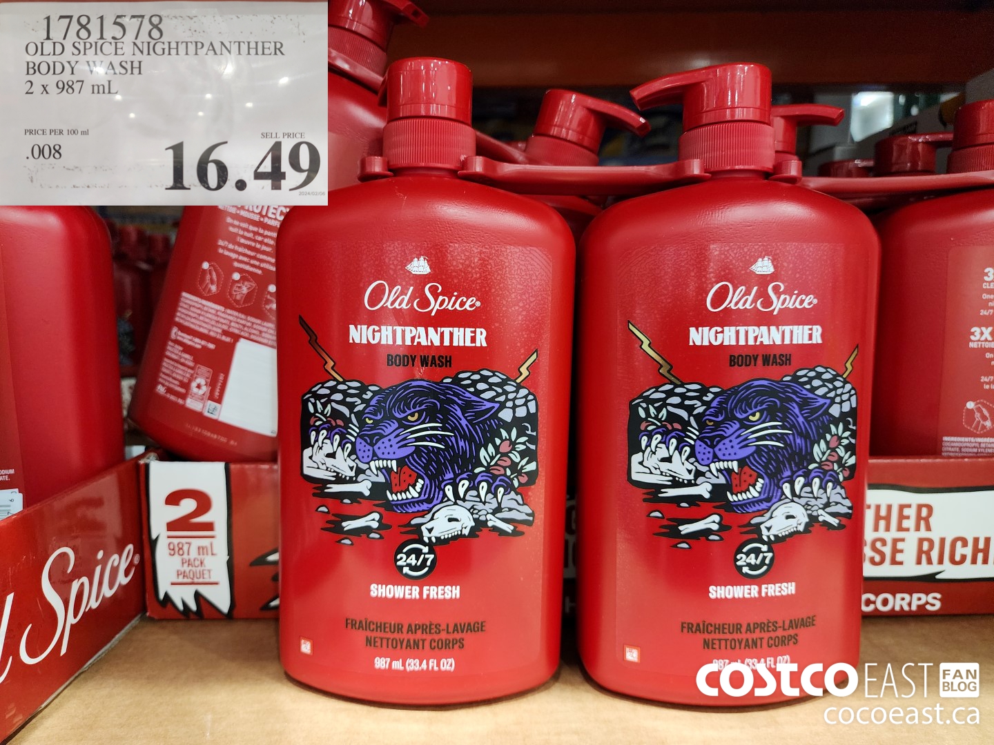 1781578 OLD SPICE NIGHTPANTHER BODY WASH 2 X 987 ML $16.49
