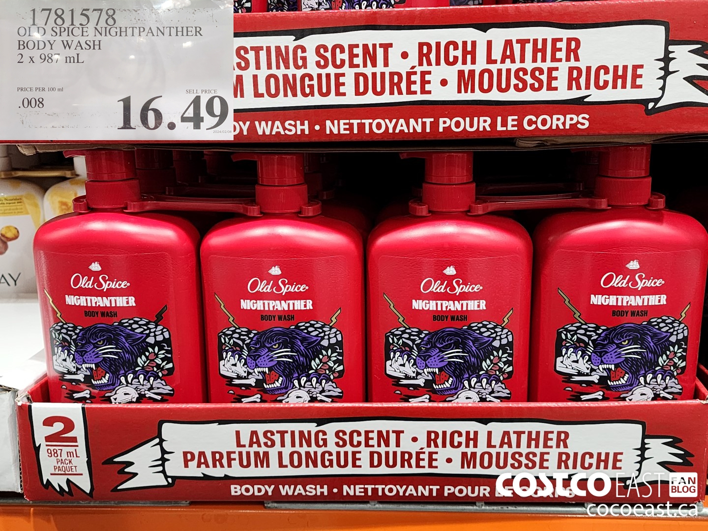 1781578 OLD SPICE NIGHTPANTHER BODY WASH 2 X 987 ML $16.49