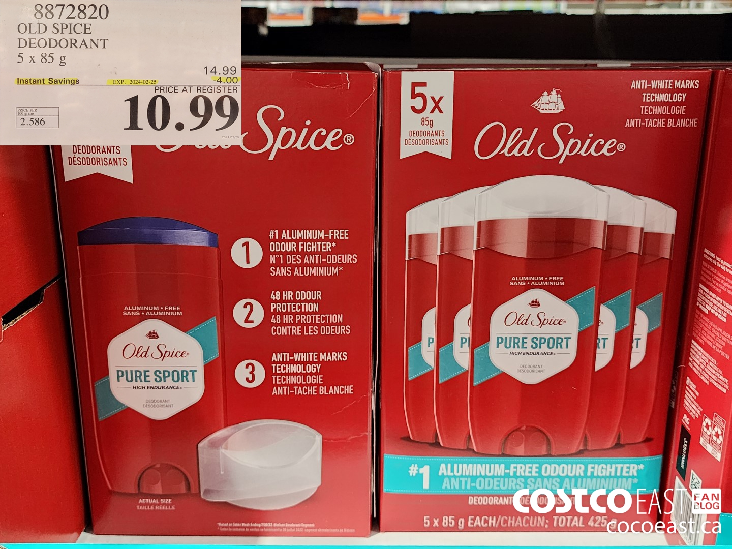 8872820 OLD SPICE DEODORANT 5 X 85G ($4.00 INSTANT SAVINGS EXPIRES ON 2024-02-25) $10.99