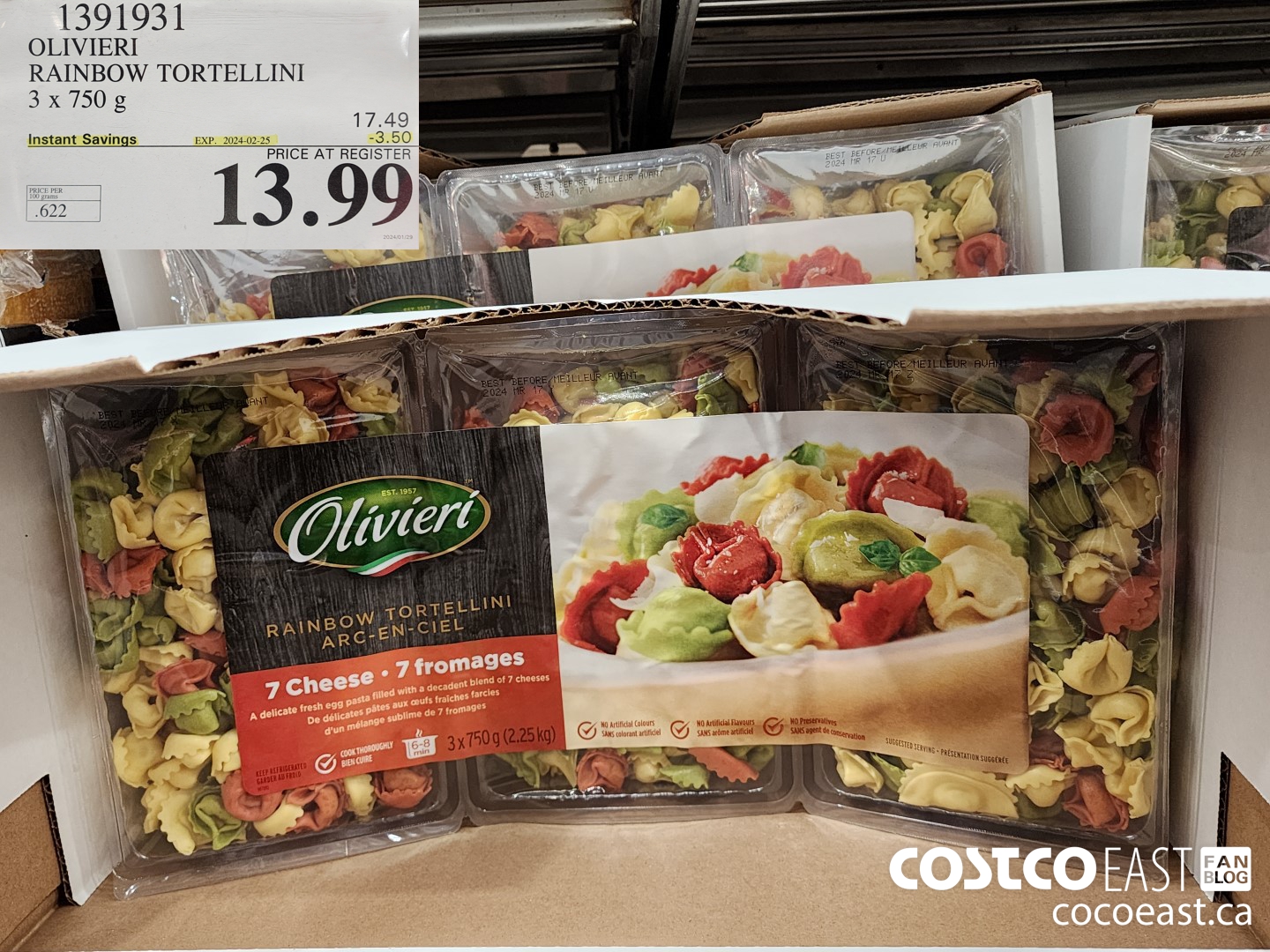 1391931 OLIVIERI RAINBOW TORTELLINI 3 x 750 g ($3.50 INSTANT SAVINGS EXPIRES ON 2024-02-25) $13.99