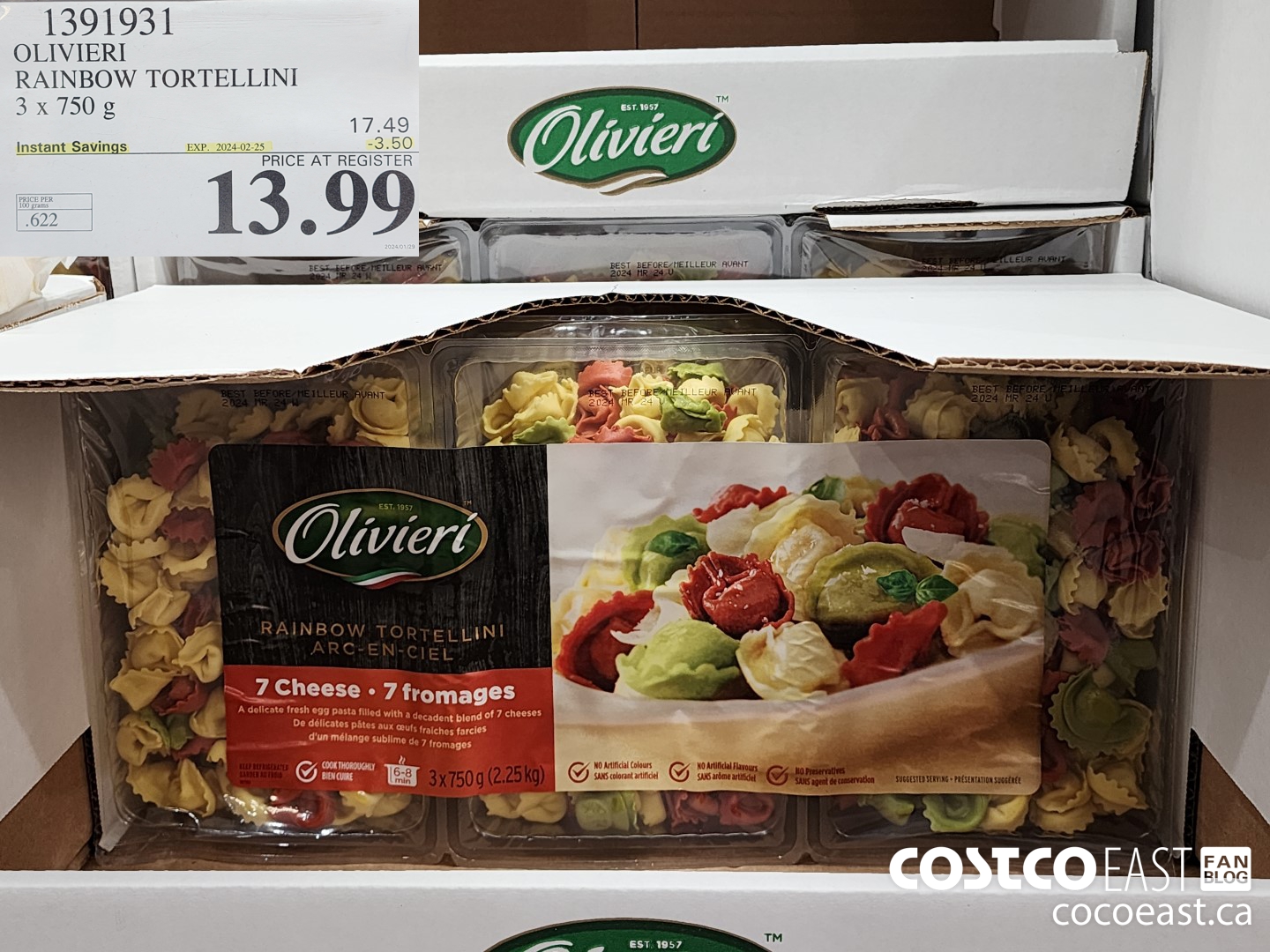 1391931 OLIVIERI RAINBOW TORTELLINI 3 x 750 g ($3.50 INSTANT SAVINGS EXPIRES ON 2024-02-25) $13.99