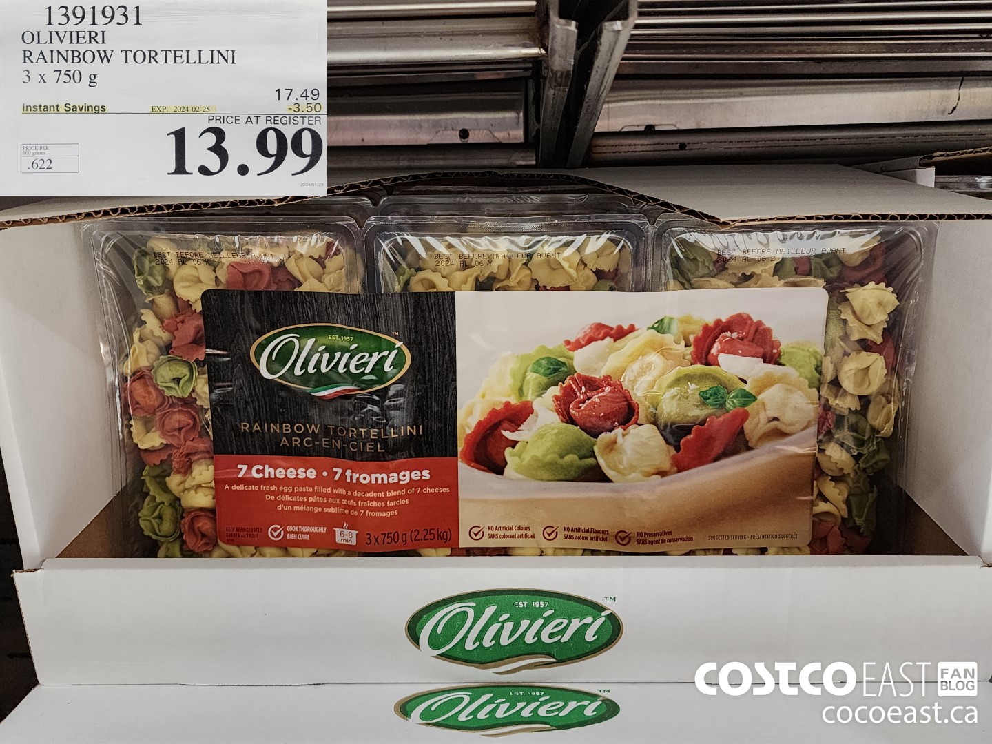 1391931 OLIVIERI RAINBOW TORTELLINI 3 x 750 g ($3.50 INSTANT SAVINGS EXPIRES ON 2024-02-25) $13.99