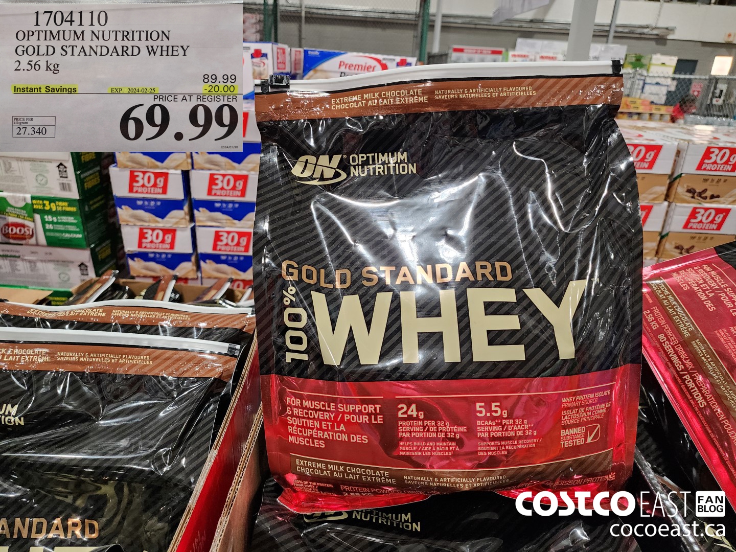 1704110 OPTIMUM NUTRITION GOLD STANDARD WHEY 2.56 KG ($20.00 INSTANT SAVINGS EXPIRES ON 2024-02-25) $69.99