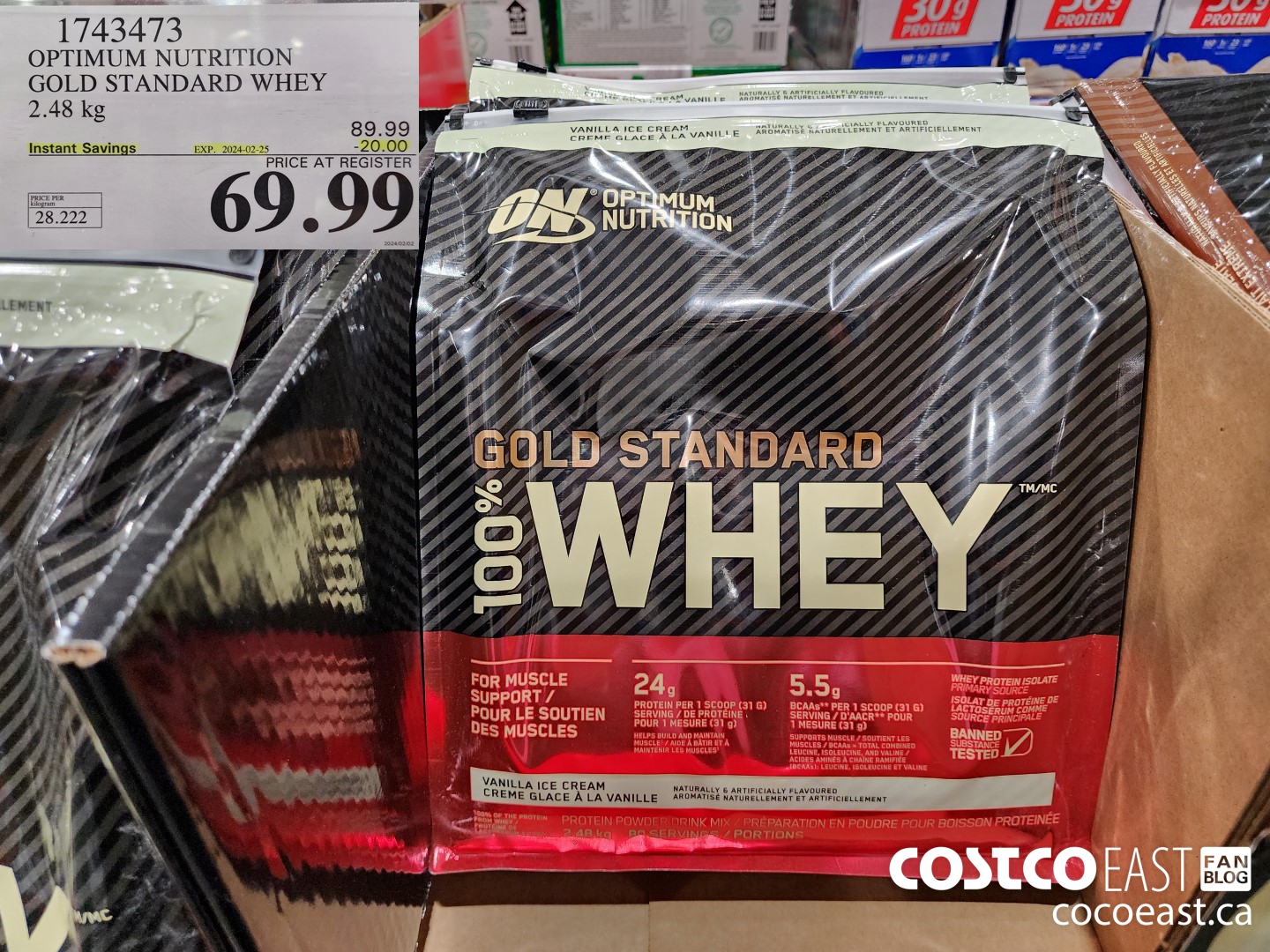 1743473 OPTIMUM NUTRITION GOLD STANDARD WHEY 2.56 KG ($20.00 INSTANT SAVINGS EXPIRES ON 2024-02-25) $69.99