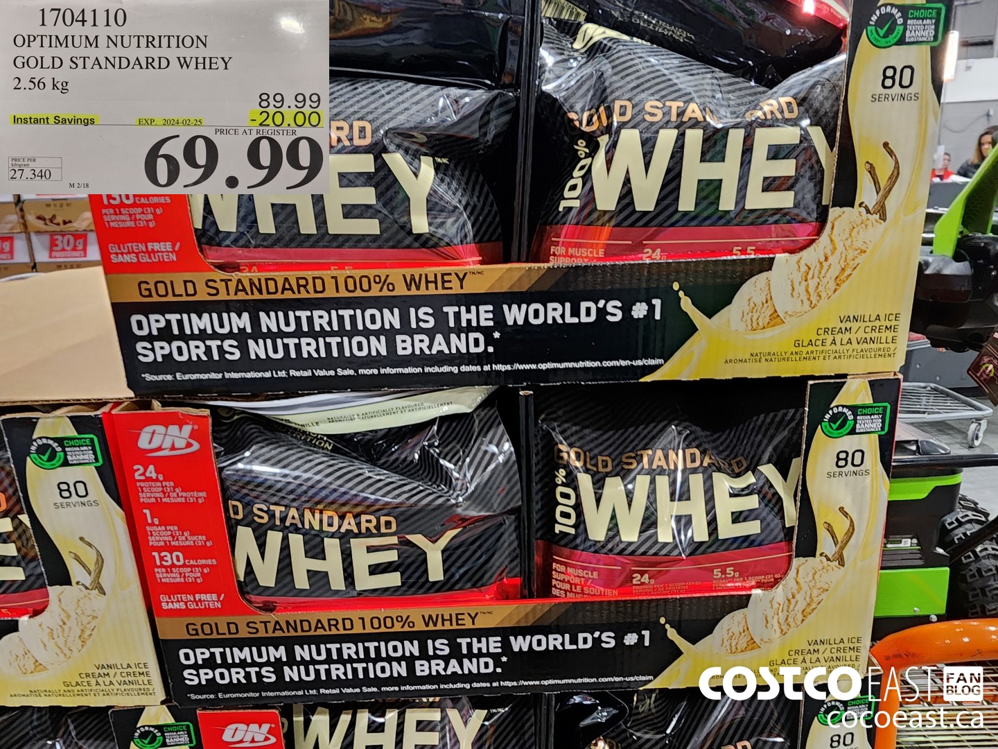 1704110 OPTIMUM NUTRITION GOLD STANDARD WHEY 2.56 KG ($20.00 INSTANT SAVINGS EXPIRES ON 2024-02-25) $69.99