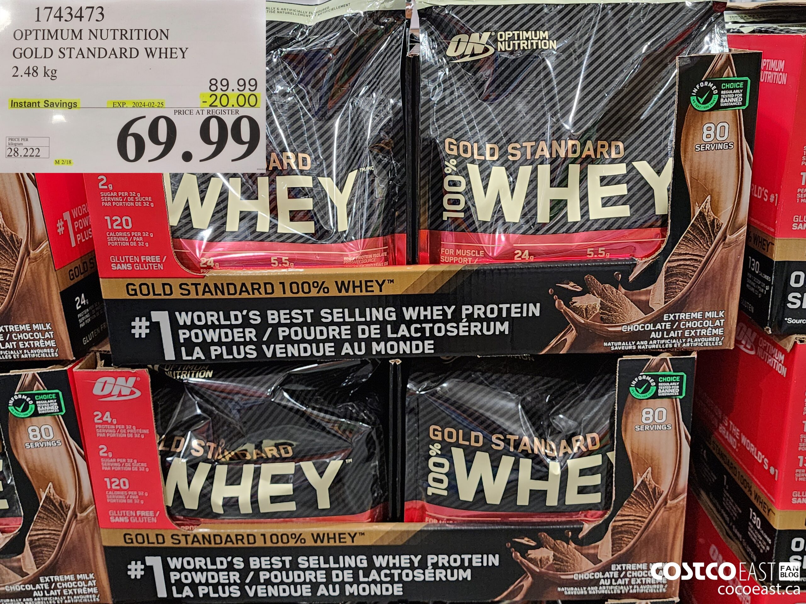 1743473 OPTIMUM NUTRITION GOLD STANDARD WHEY 2.56 KG ($20.00 INSTANT SAVINGS EXPIRES ON 2024-02-25) $69.99
