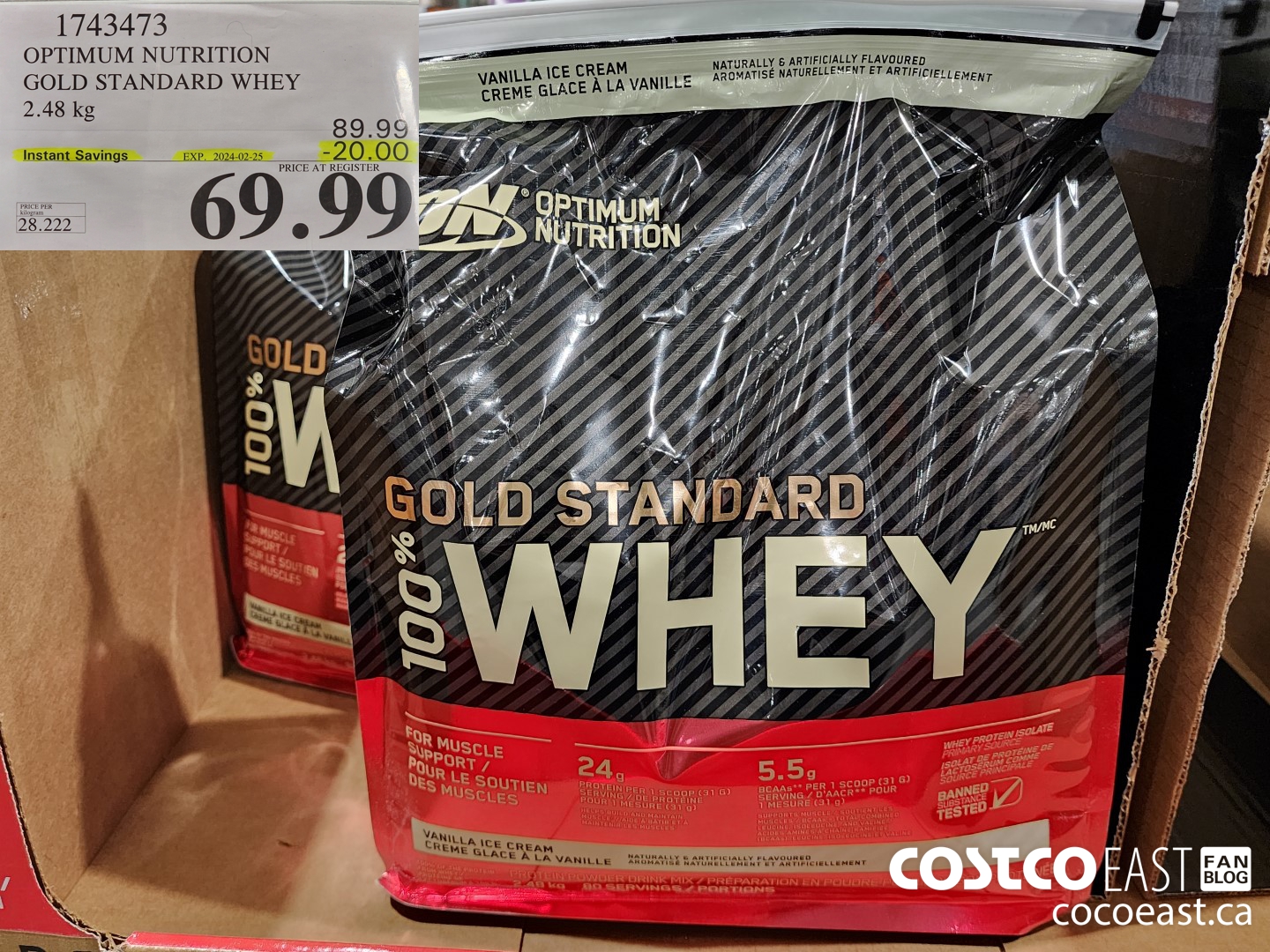 1743473 OPTIMUM NUTRITION GOLD STANDARD WHEY 2.56 KG ($20.00 INSTANT SAVINGS EXPIRES ON 2024-02-25) $69.99