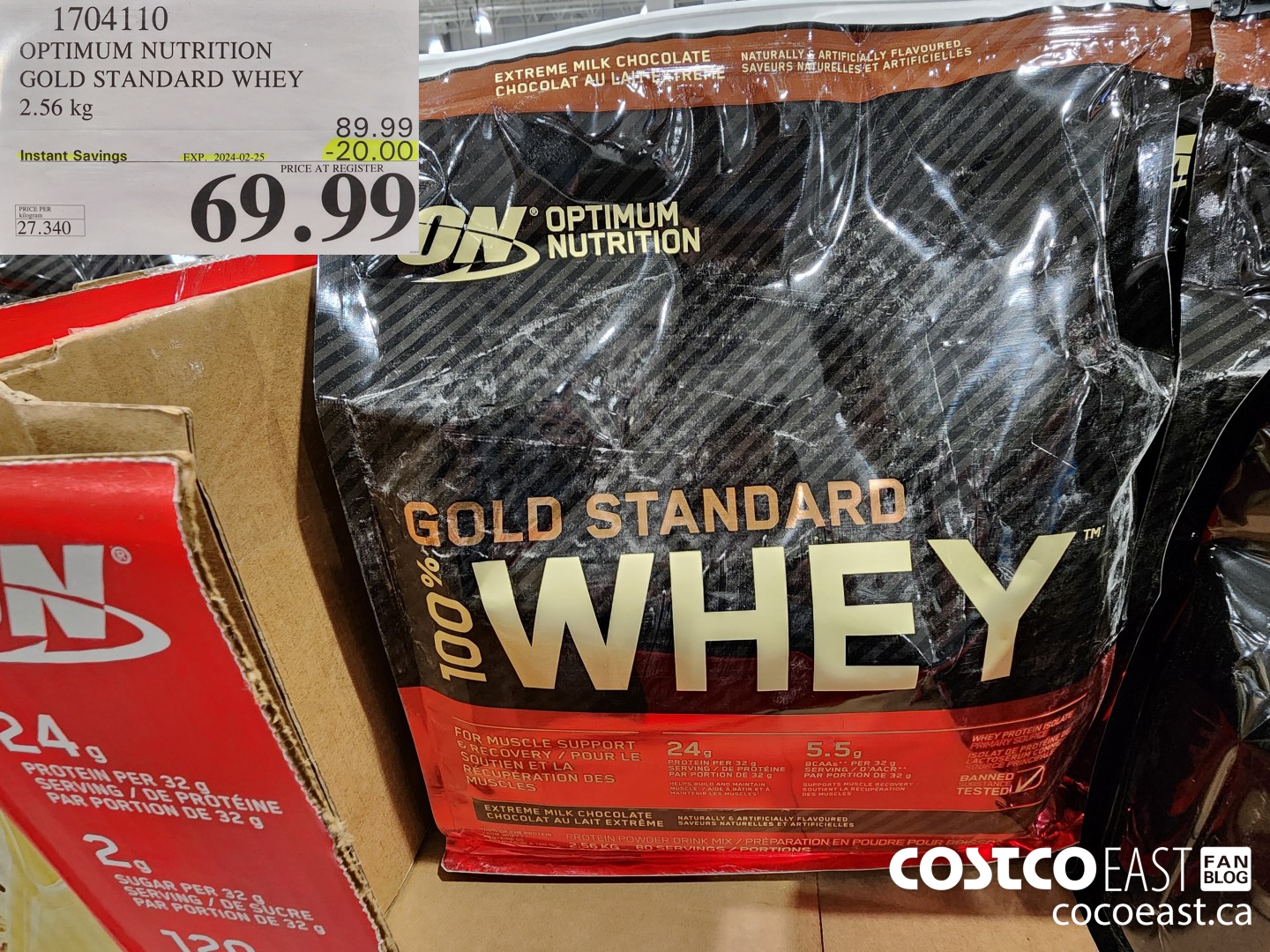 1704110 OPTIMUM NUTRITION GOLD STANDARD WHEY 2.56 KG ($20.00 INSTANT SAVINGS EXPIRES ON 2024-02-25) $69.99