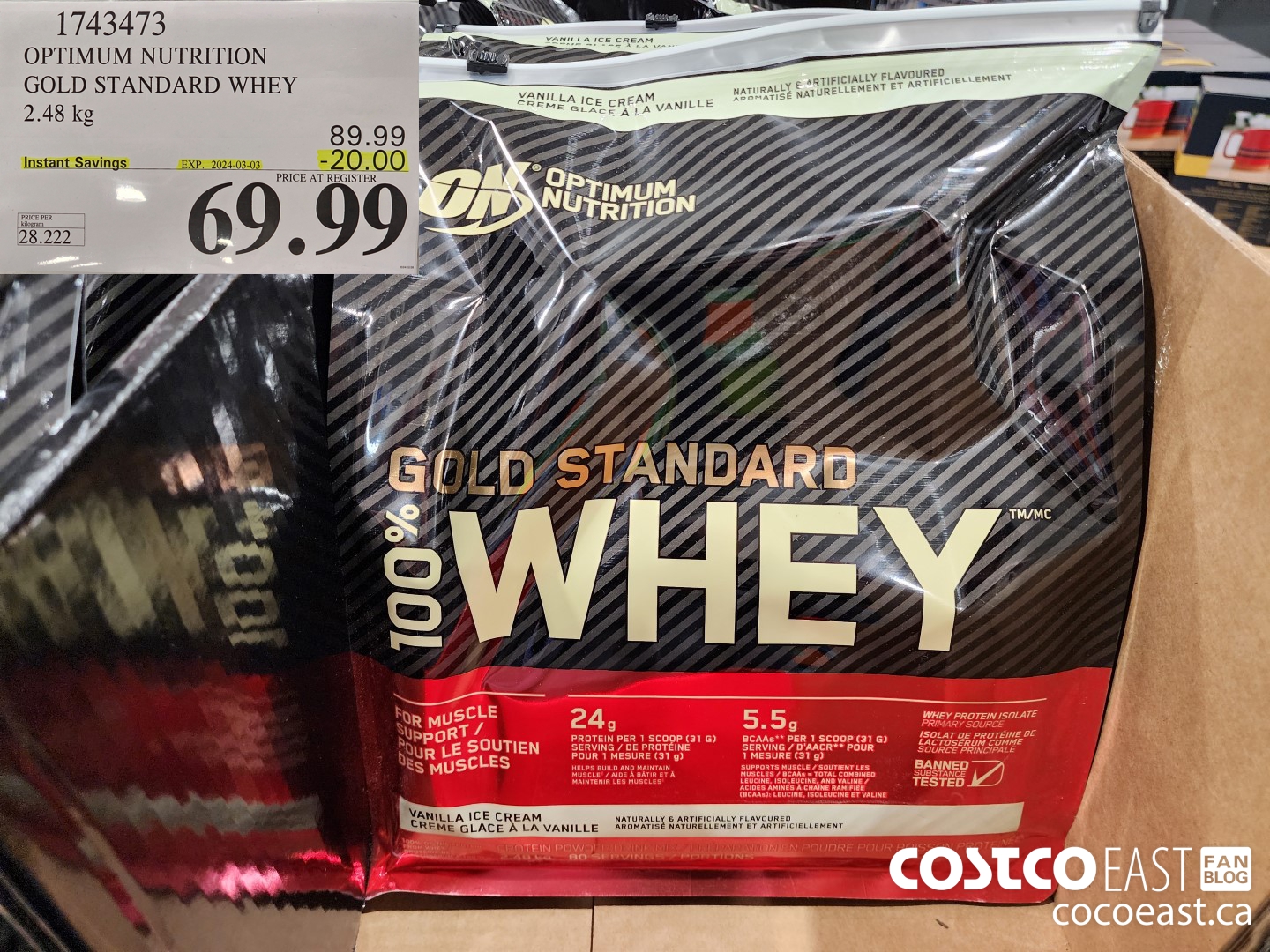 1743473 OPTIMUM NUTRITION GOLD STANDARD WHEY 2.56 KG ($20.00 INSTANT SAVINGS EXPIRES ON 2024-03-03) $69.99