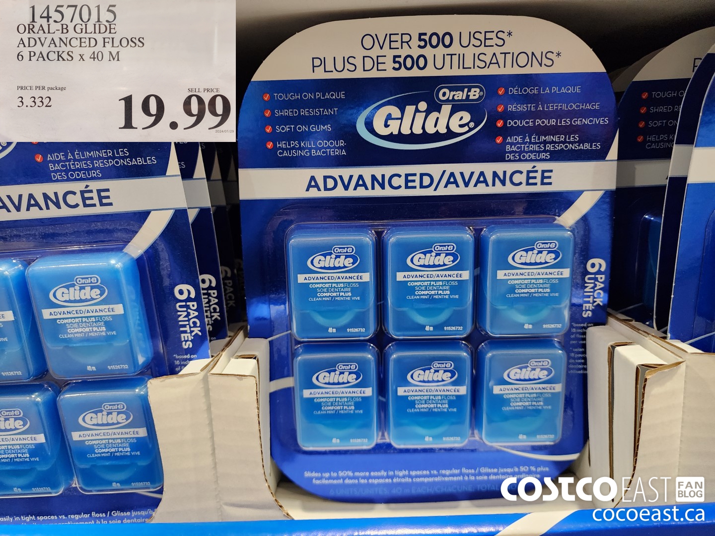 1457015 ORAL-B GLIDE ADVANCED FLOSS 6 PACKS X 40 M $19.99