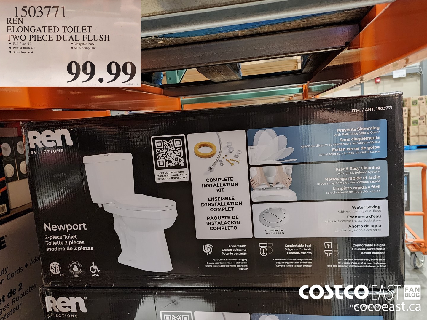 1503771 OVE ELONGATED TOILET TWO PIECE DUAL FLUSH $99.99