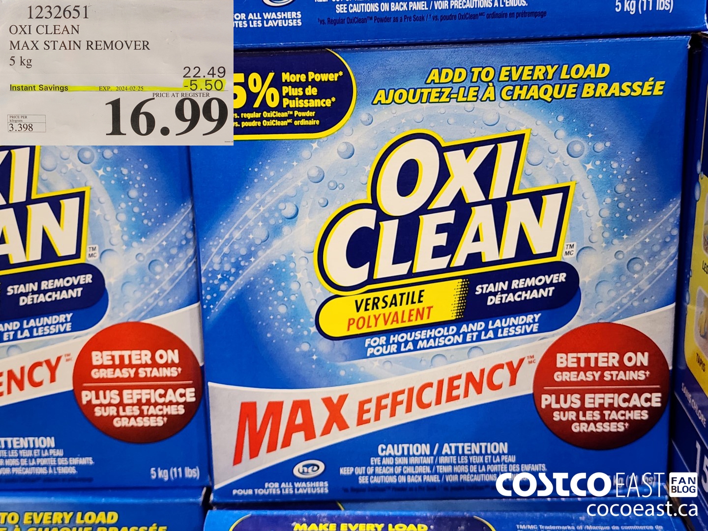 1232651 OXI CLEAN MAX STAIN REMOVER 5 KG ($5.50 INSTANT SAVINGS EXPIRES ON 2024-02-25) $16.99