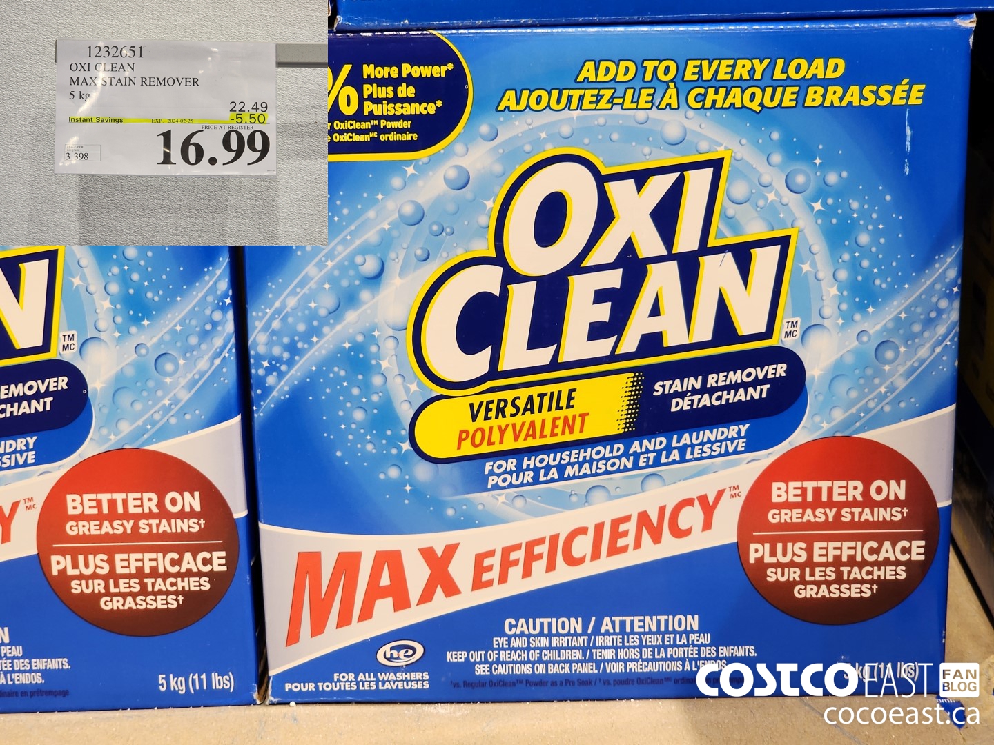 1232651 OXI CLEAN MAX STAIN REMOVER 5 KG ($5.50 INSTANT SAVINGS EXPIRES ON 2024-02-25) $16.99
