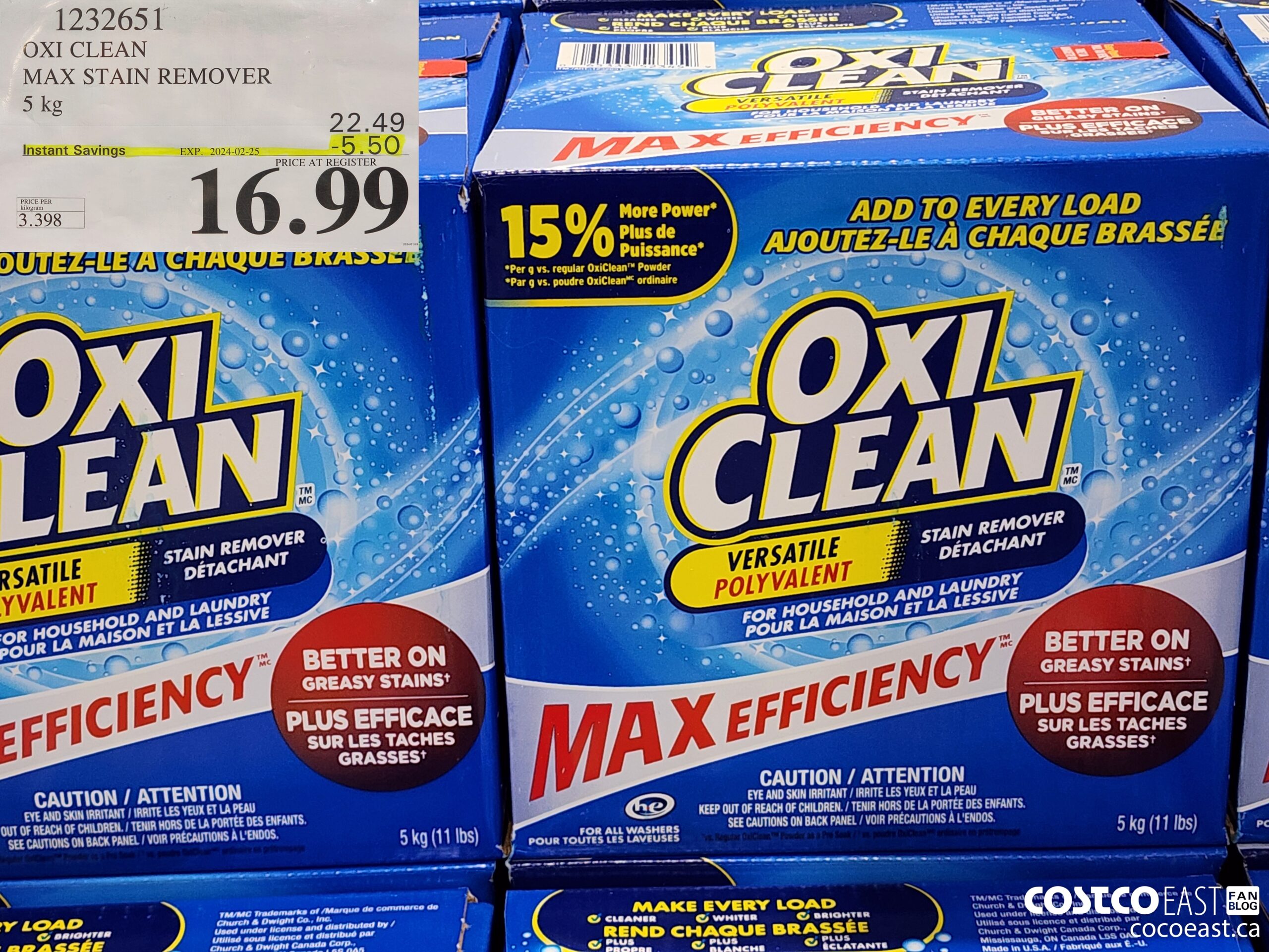 1232651 OXI CLEAN MAX STAIN REMOVER 5 KG ($5.50 INSTANT SAVINGS EXPIRES ON 2024-02-25) $16.99