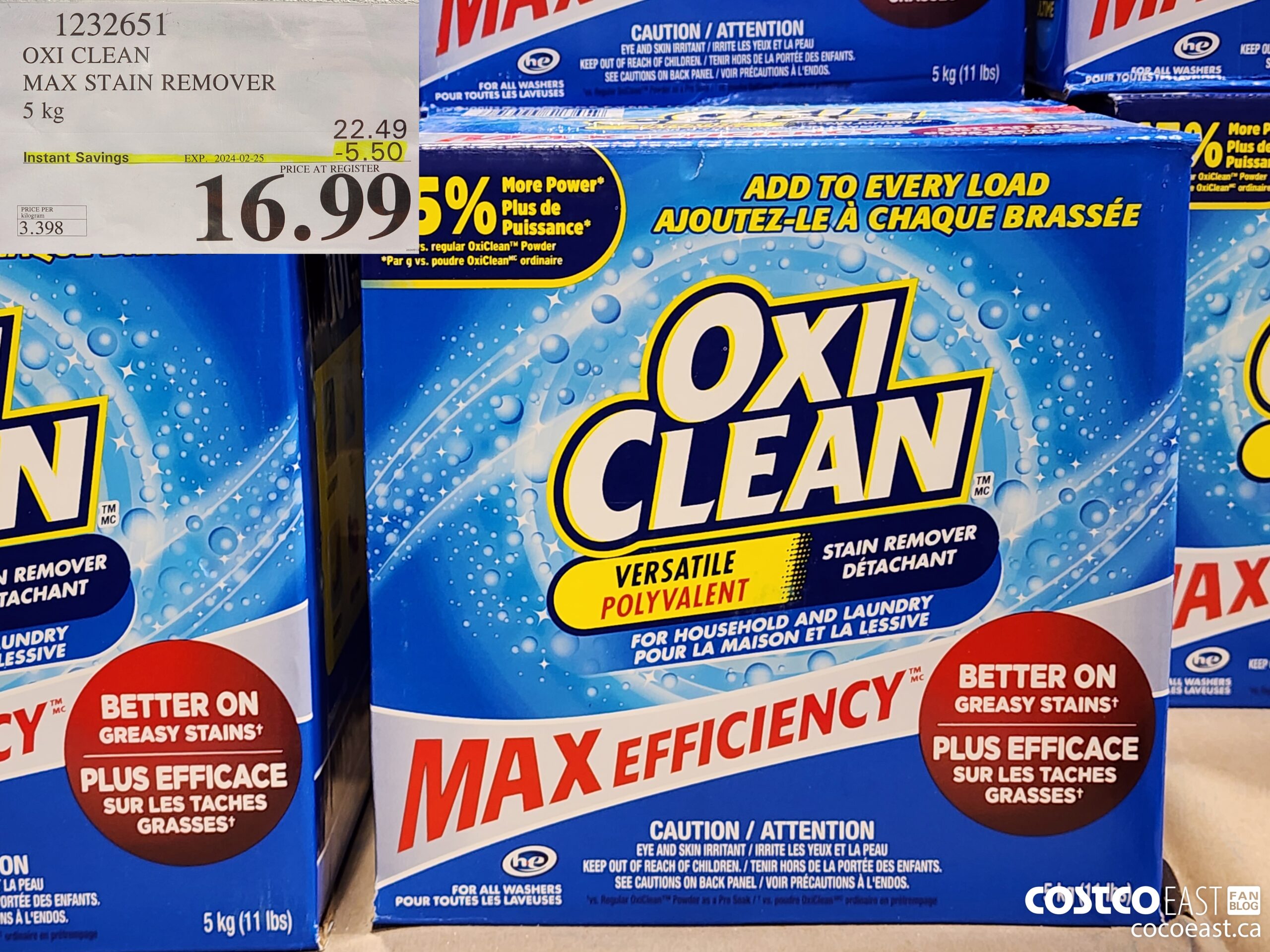 1232651 OXI CLEAN MAX STAIN REMOVER 5 KG ($5.50 INSTANT SAVINGS EXPIRES ON 2024-02-25) $16.99