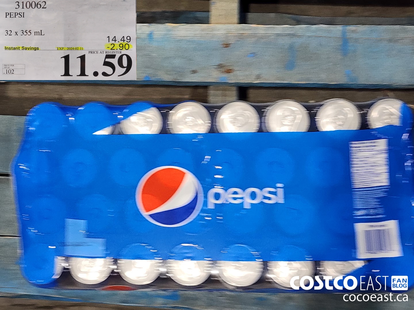 310062 PEPSI 32 X 355 ML ($2.90 INSTANT SAVINGS EXPIRES ON 2024-02-11) $11.59