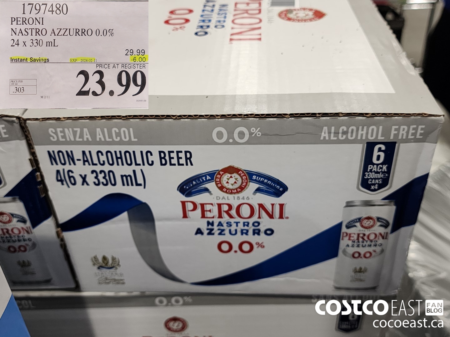 1797480 PERONI NASTRO AZZURRO 0.0% 24 x 330 mL ($6.00 INSTANT SAVINGS EXPIRES ON 2024-02-11) $23.99