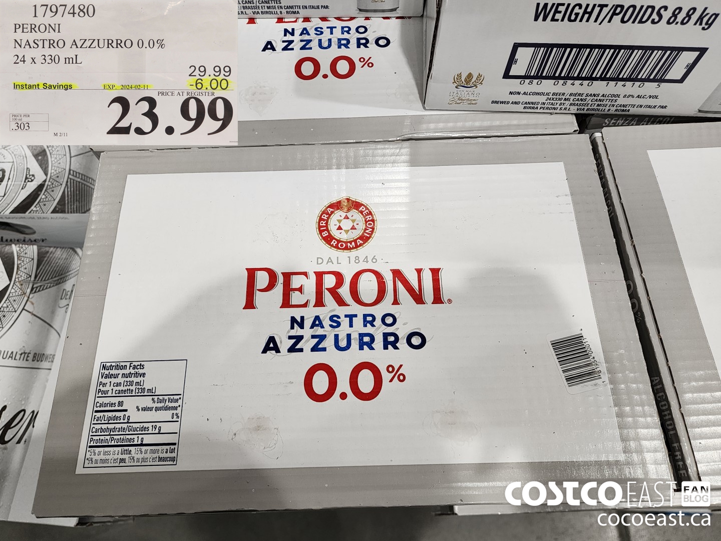 1797480 PERONI NASTRO AZZURRO 0.0% 24 x 330 mL ($6.00 INSTANT SAVINGS EXPIRES ON 2024-02-11) $23.99