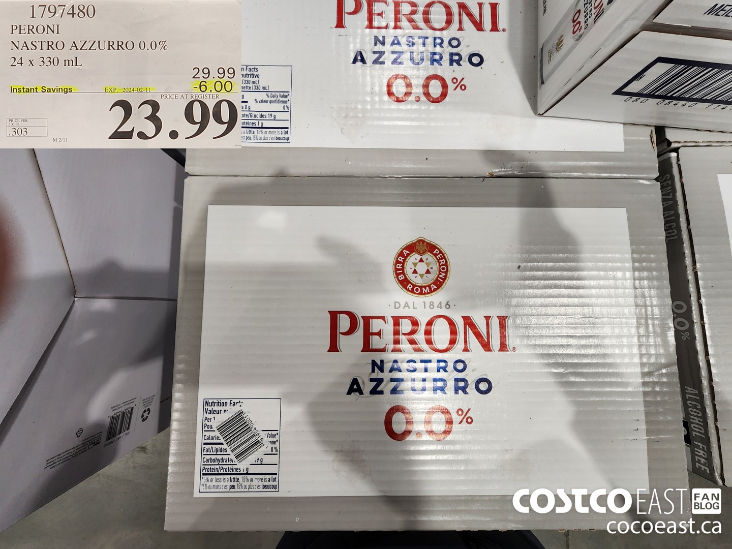 1797480 PERONI NASTRO AZZURRO 0.0% 24 x 330 mL ($6.00 INSTANT SAVINGS EXPIRES ON 2024-02-11) $23.99