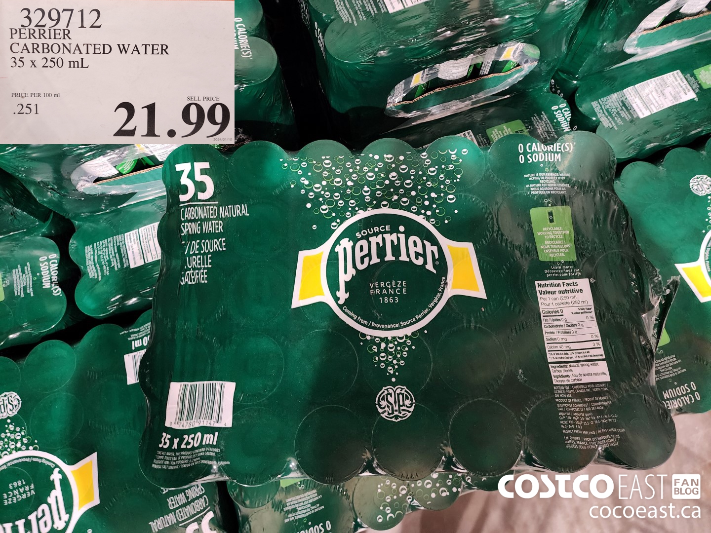 329712 PERRIER CARBONATED WATER 35 X 250 ML $21.99
