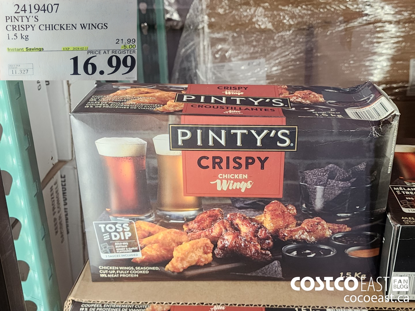 2419407 PINTY'S CRISPY CHICKEN WINGS 1.5 kg ($5.00 INSTANT SAVINGS EXPIRES ON 2024-02-11) $16.99