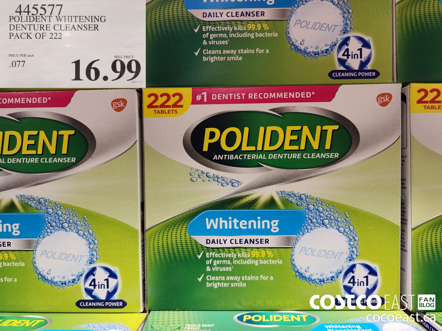 445577 POLIDENT WHITENING DENTURE CLEANSER PACK OF 222 $16.99
