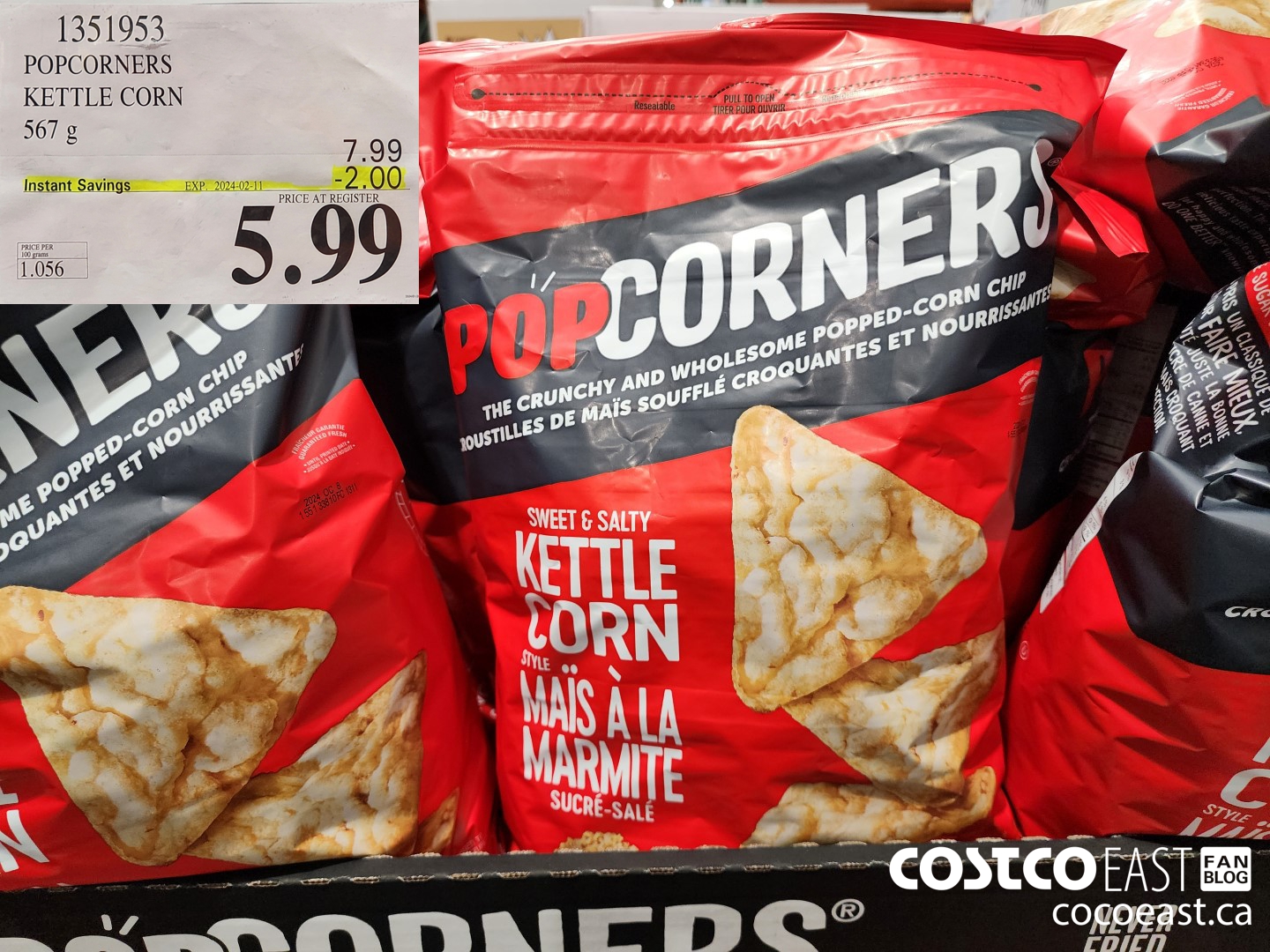1351953 POPCORNERS KETTLE POPPED CHIPS 567 G ($2.00 INSTANT SAVINGS EXPIRES ON 2024-02-11) $5.99
