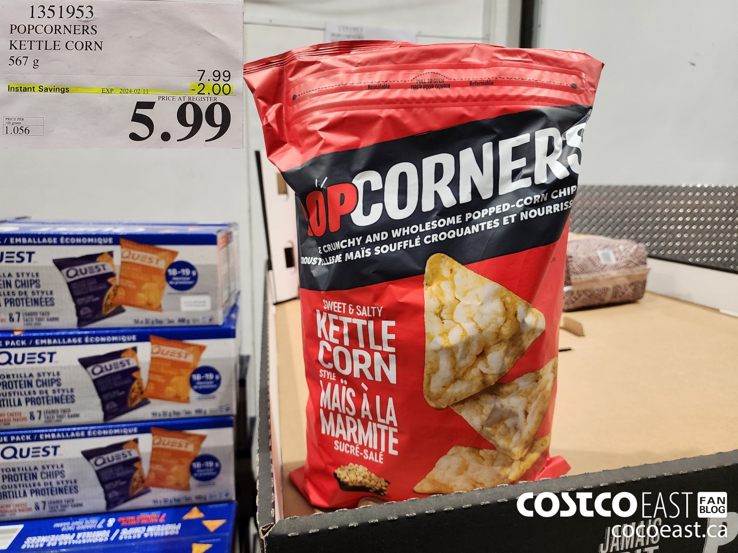 1351953 POPCORNERS KETTLE POPPED CHIPS 567 G ($2.00 INSTANT SAVINGS EXPIRES ON 2024-02-11) $5.99