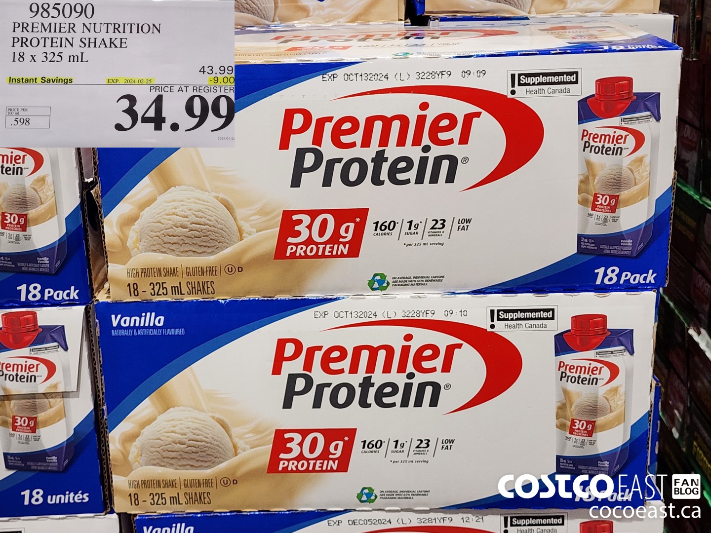 985090 PREMIER NUTRITION PROTEIN SHAKE 18 X 325 ML ($9.00 INSTANT SAVINGS EXPIRES ON 2024-02-25) $34.99
