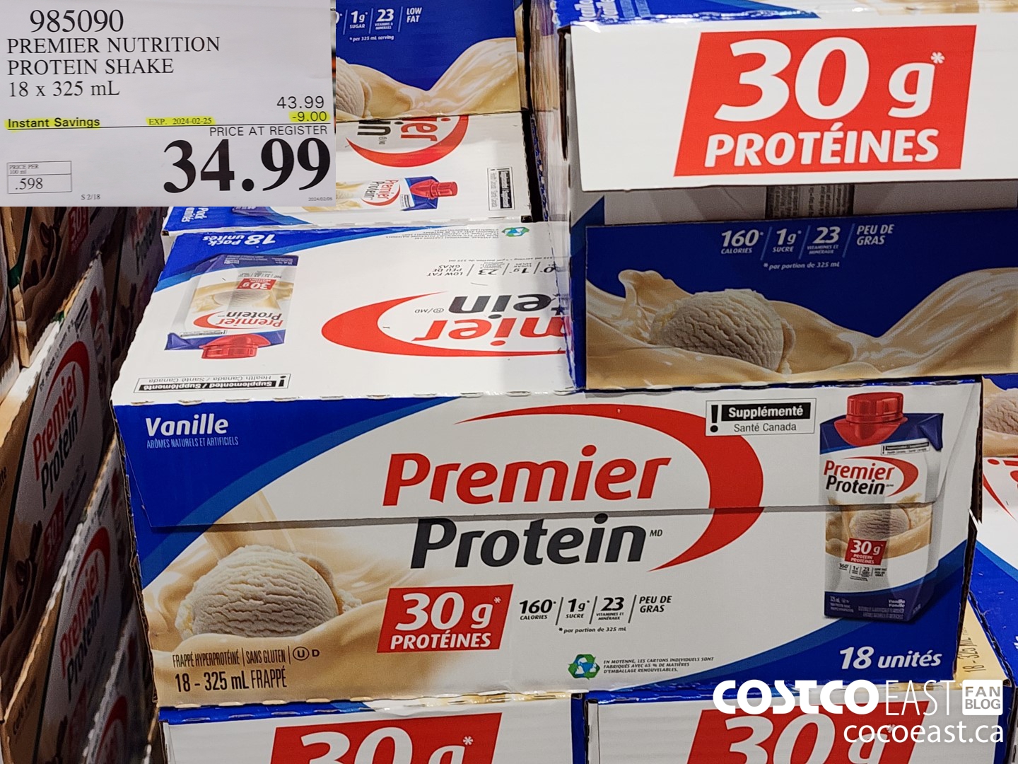 985090 PREMIER NUTRITION PROTEIN SHAKE 18 X 325 ML ($9.00 INSTANT SAVINGS EXPIRES ON 2024-02-25) $34.99