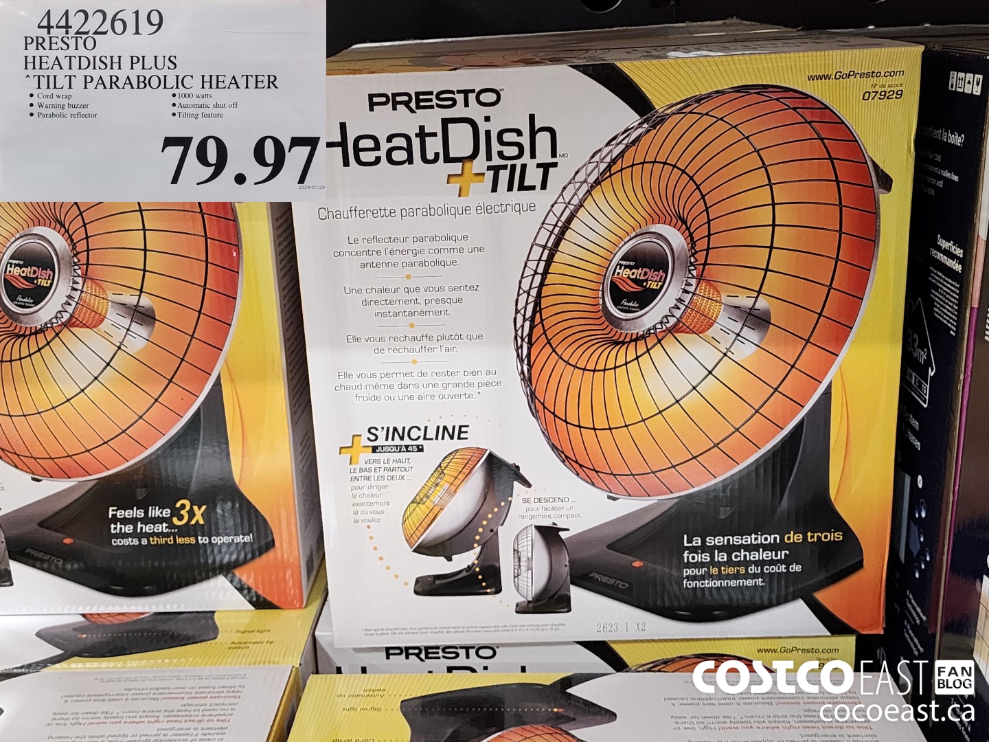 4422619 PRESTO HEATDISH PLUS TILT PARABOLIC HEATER $79.97