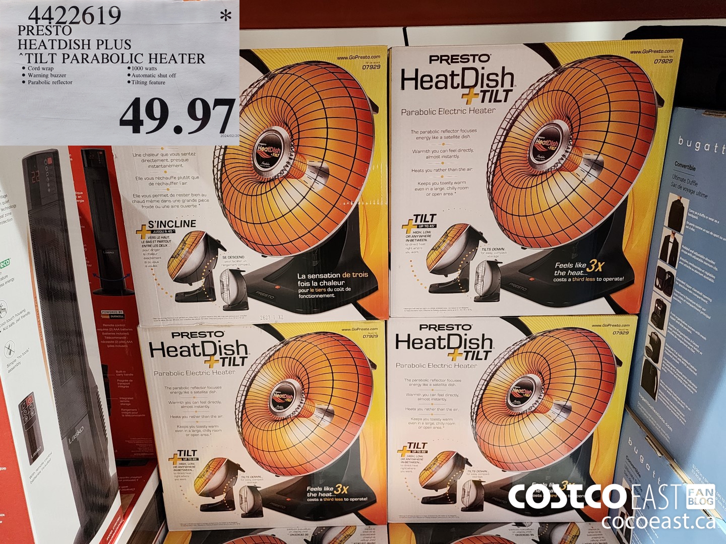 4422619 PRESTO HEATDISH PLUS TILT PARABOLIC HEATER $49.97