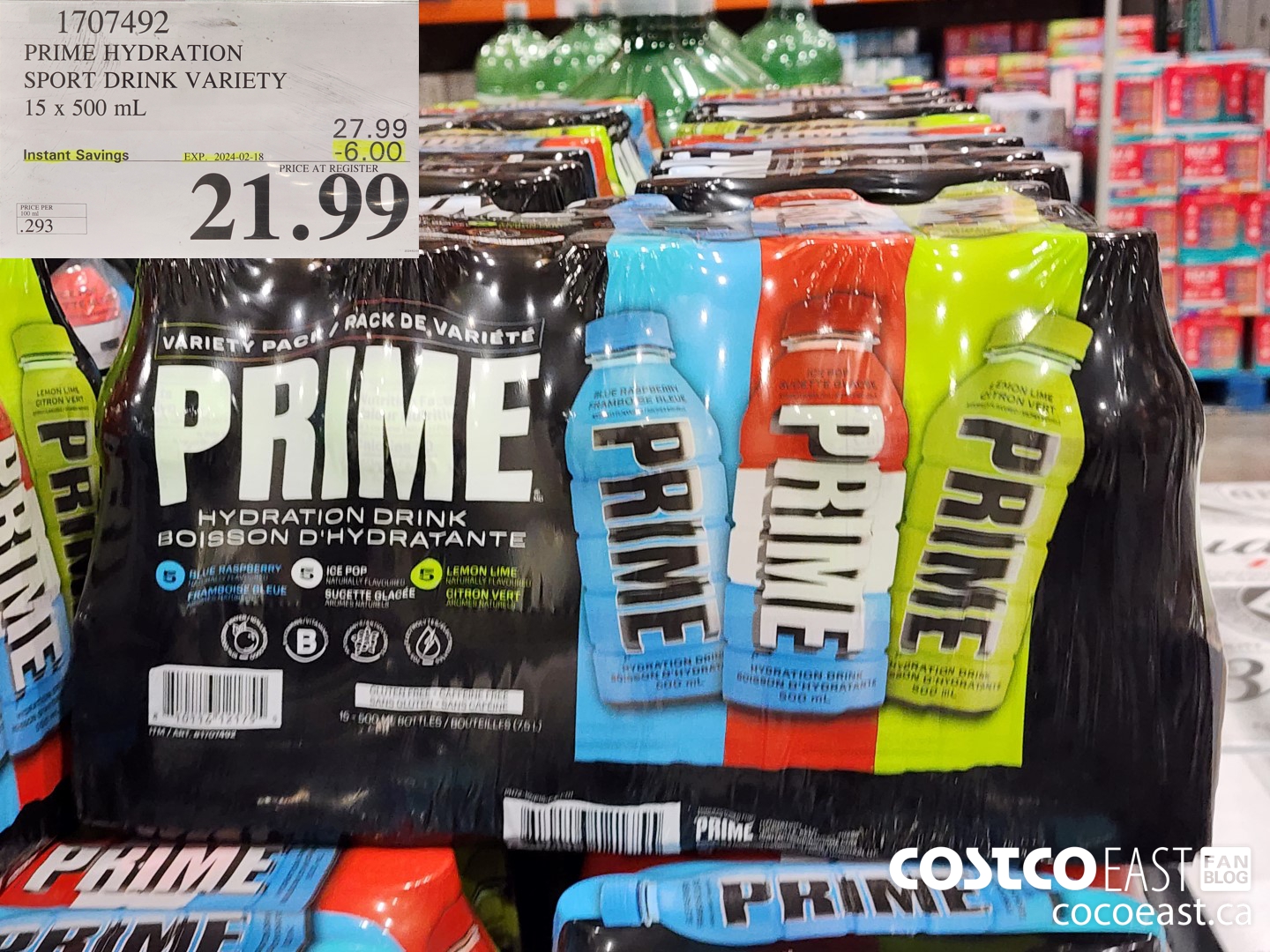 1707492 PRIME HYDRATION SPORT DRINK VARIETY 15 x 500 mL ($6.00 INSTANT SAVINGS EXPIRES ON 2024-02-18) $21.99