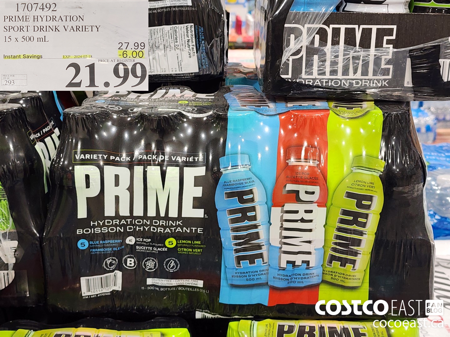 1707492 PRIME HYDRATION SPORT DRINK VARIETY 15 x 500 mL ($6.00 INSTANT SAVINGS EXPIRES ON 2024-02-18) $21.99