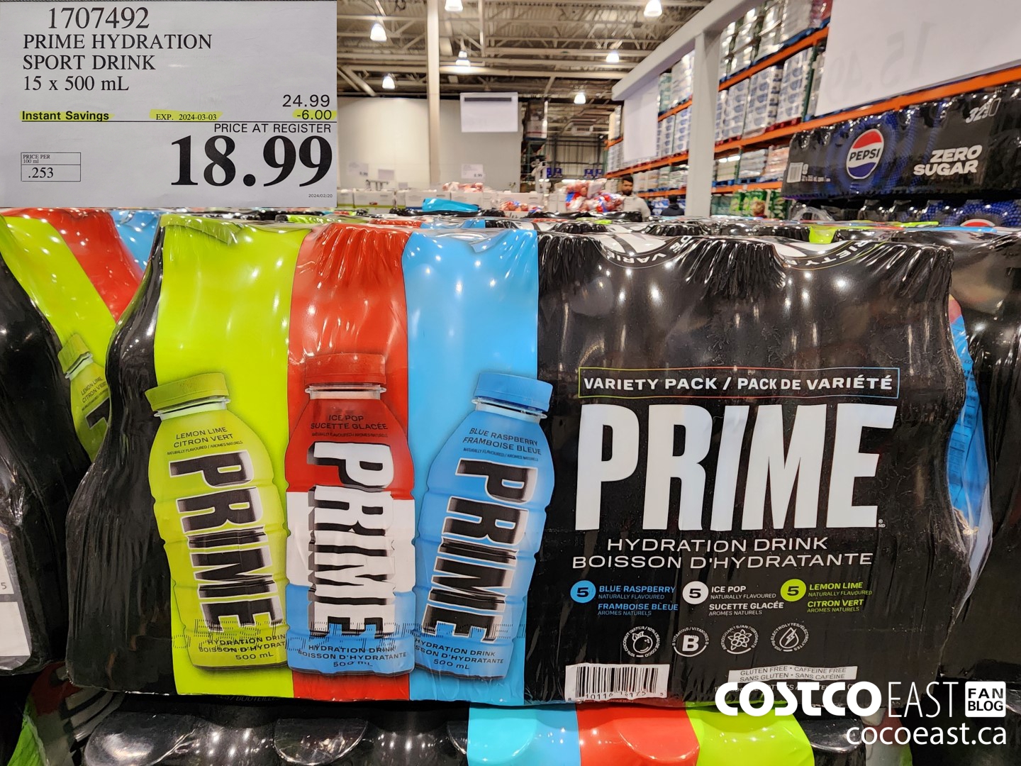 1707492 PRIME HYDRATION SPORT DRINK VARIETY 15 x 500 mL ($6.00 INSTANT SAVINGS EXPIRES ON 2024-03-03) $18.99