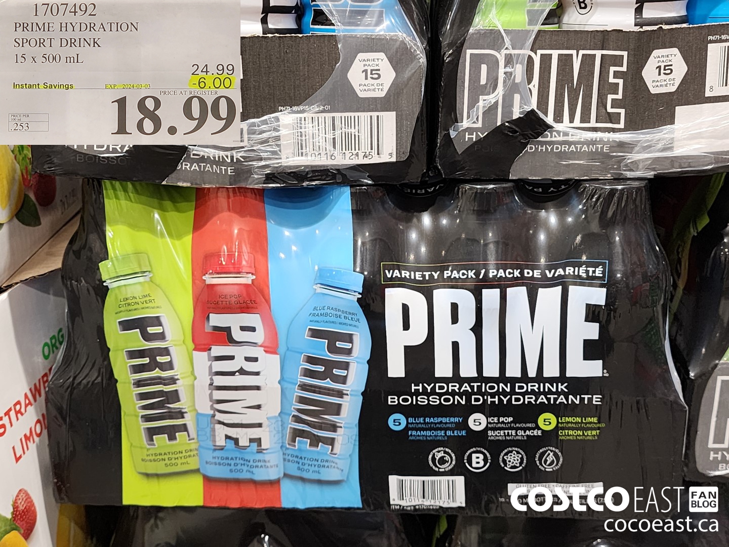 1707492 PRIME HYDRATION SPORT DRINK VARIETY 15 x 500 mL ($6.00 INSTANT SAVINGS EXPIRES ON 2024-03-03) $18.99