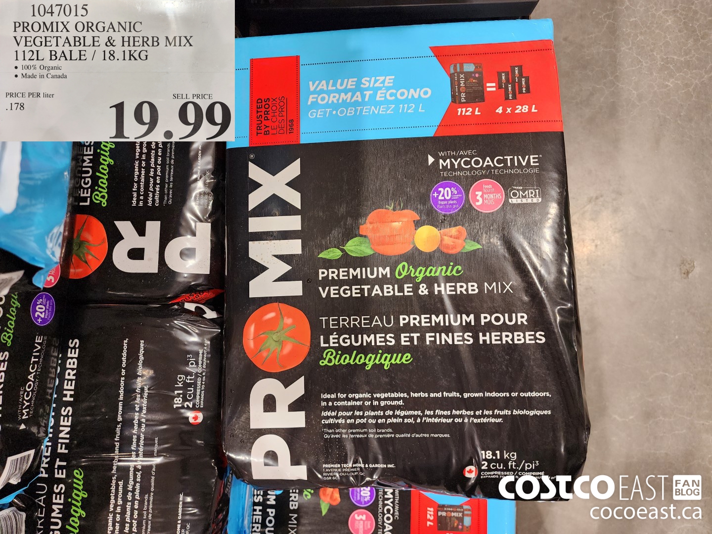 1047015 PROMIX ORGANIC VEGETABLE & HERB MIX 112L BALE / 18.1KG $19.99