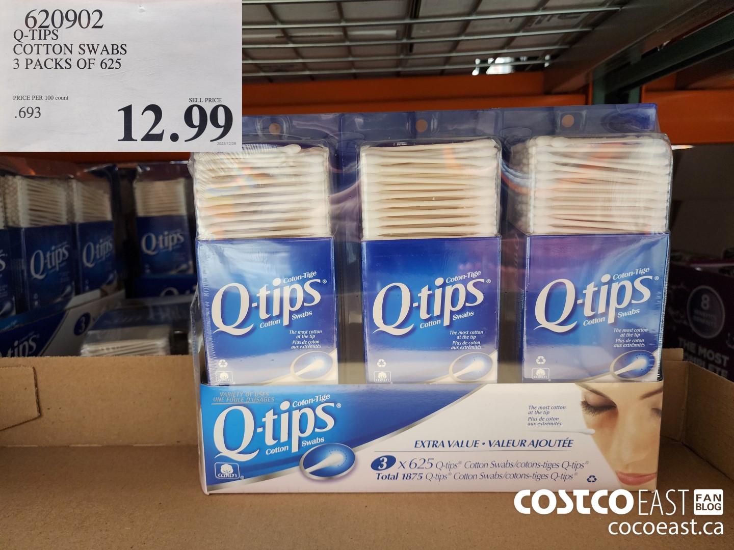 620902 Q-TIPS COTTON SWABS 3 PACKS OF 625 $12.99