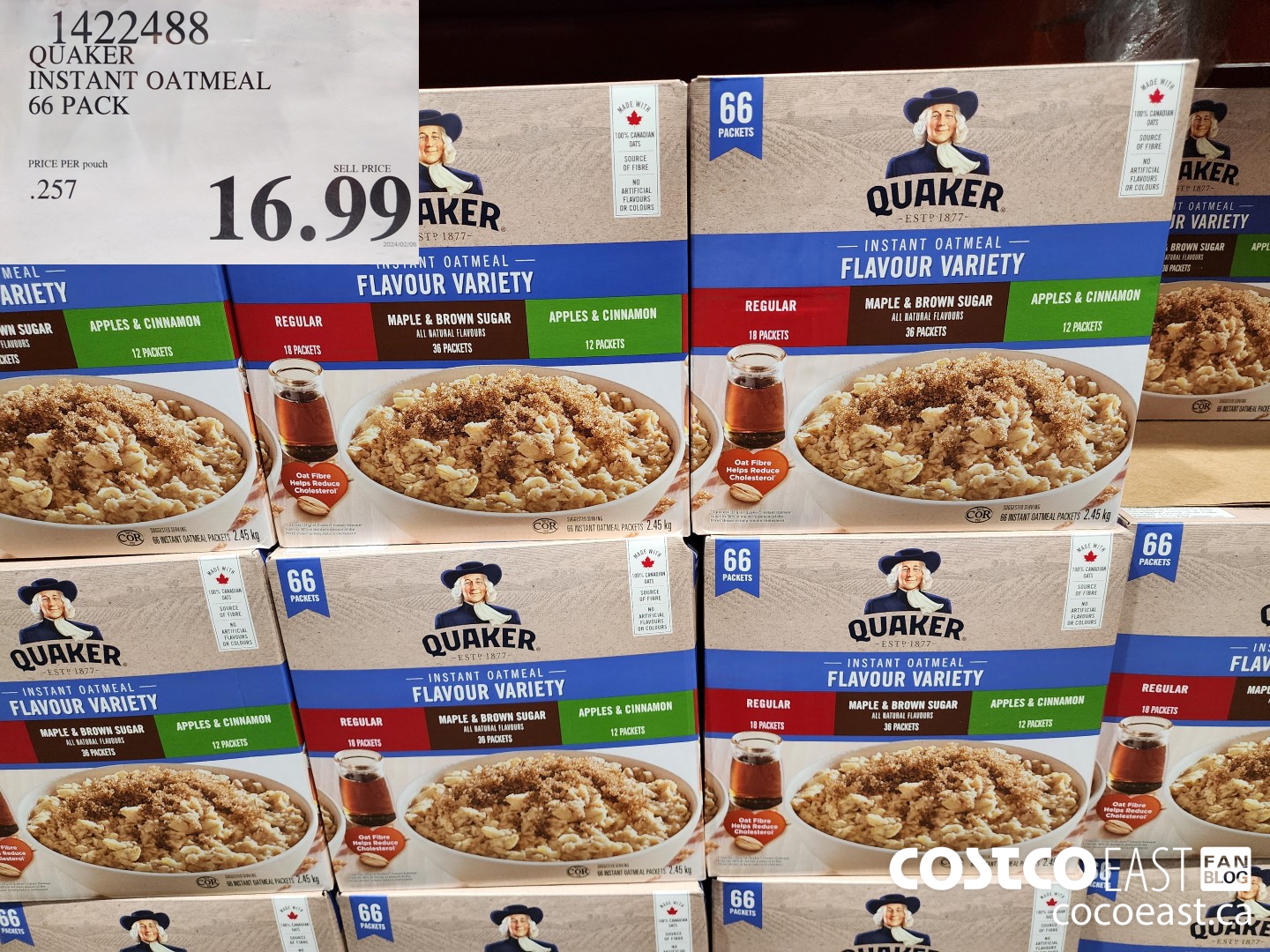 1422488 QUAKER INSTANT OATMEAL 66 PACK $16.99
