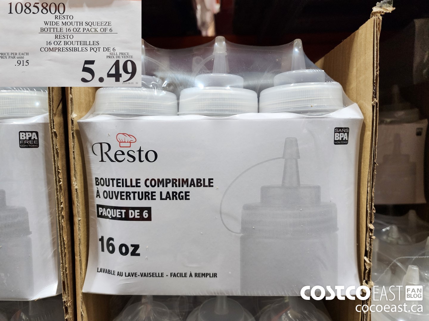 1085800 RESTO WIDE MOUTH SQUEEZE BOTTLE 16 OZ PACK OF 6 $5.49