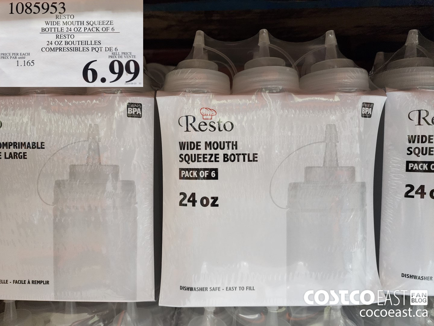 1085953 RESTO WIDE MOUTH SQUEEZE BOTTLE 24 OZ PACK OF 6 $6.99