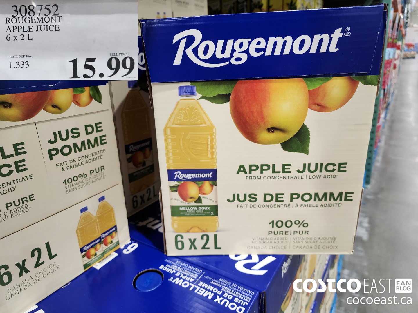 308752 ROUGEMONT APPLE JUICE 6 X 2 L $15.99
