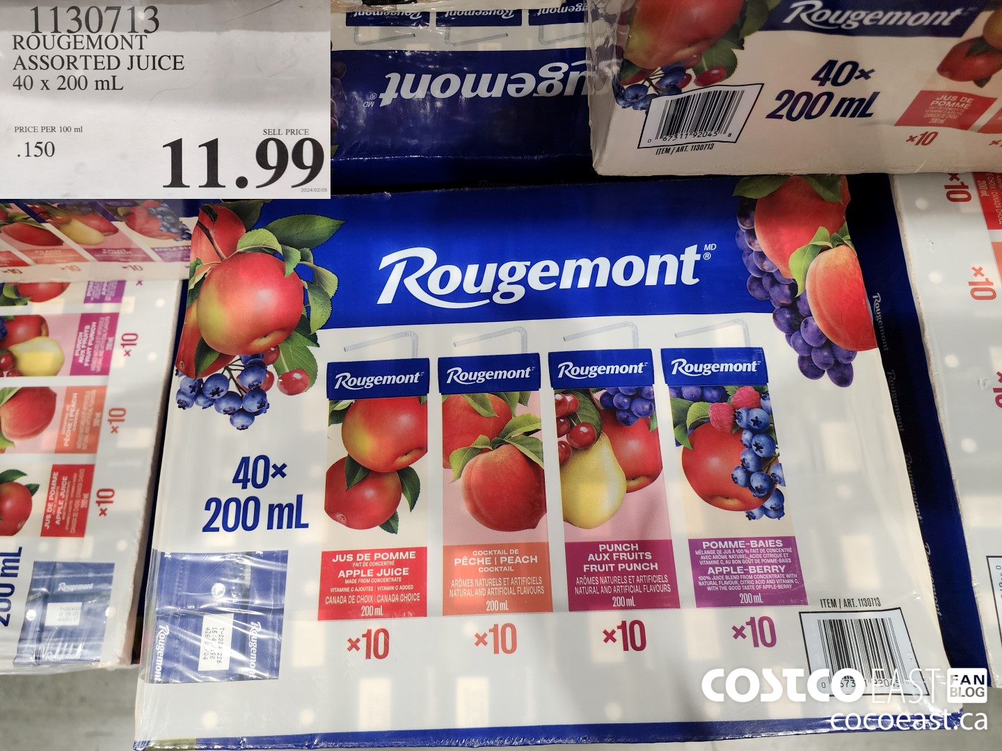 1130713 ROUGEMONT ASSORTED JUICE 40 X 200 ML $11.99