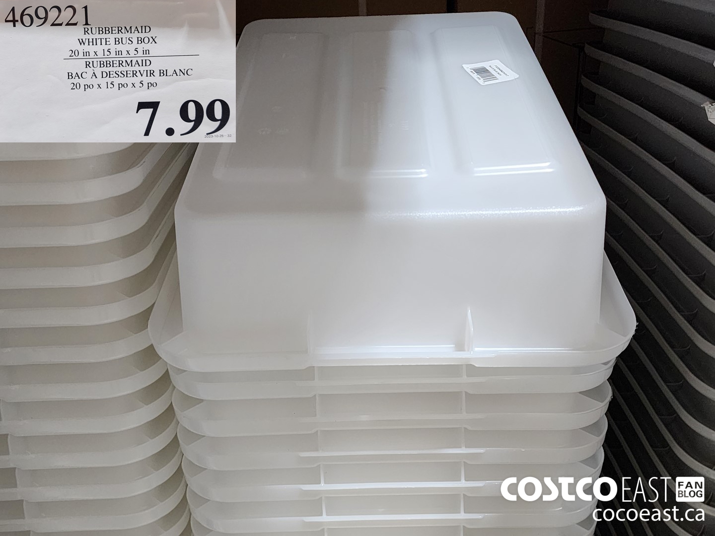 469221 RUBBERMAID WHITE BUS BOX 20 in x 15 in x 5 in $7.99