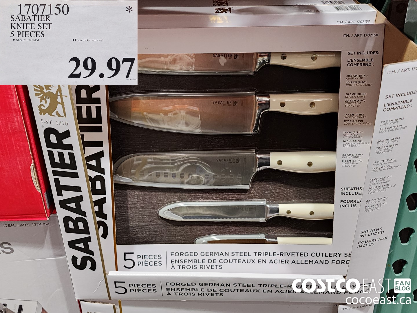 1707150 SABATIER KNIFE SET 5 PIECES $29.97
