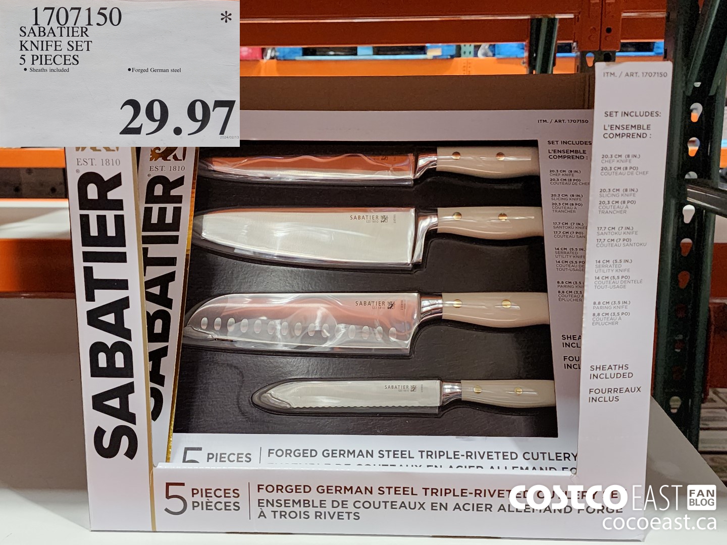 1707150 SABATIER KNIFE SET 5 PIECES $29.97