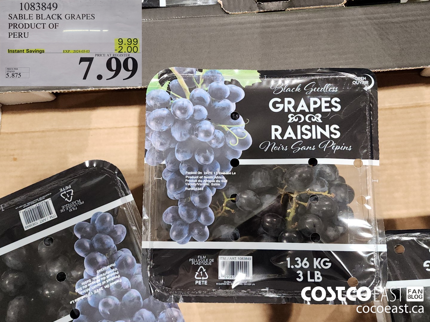 1083849 SABLE BLACK GRAPES PRODUCT OF SOUTH AFRICA ($2.00 INSTANT SAVINGS EXPIRES ON 2024-03-03) $7.99