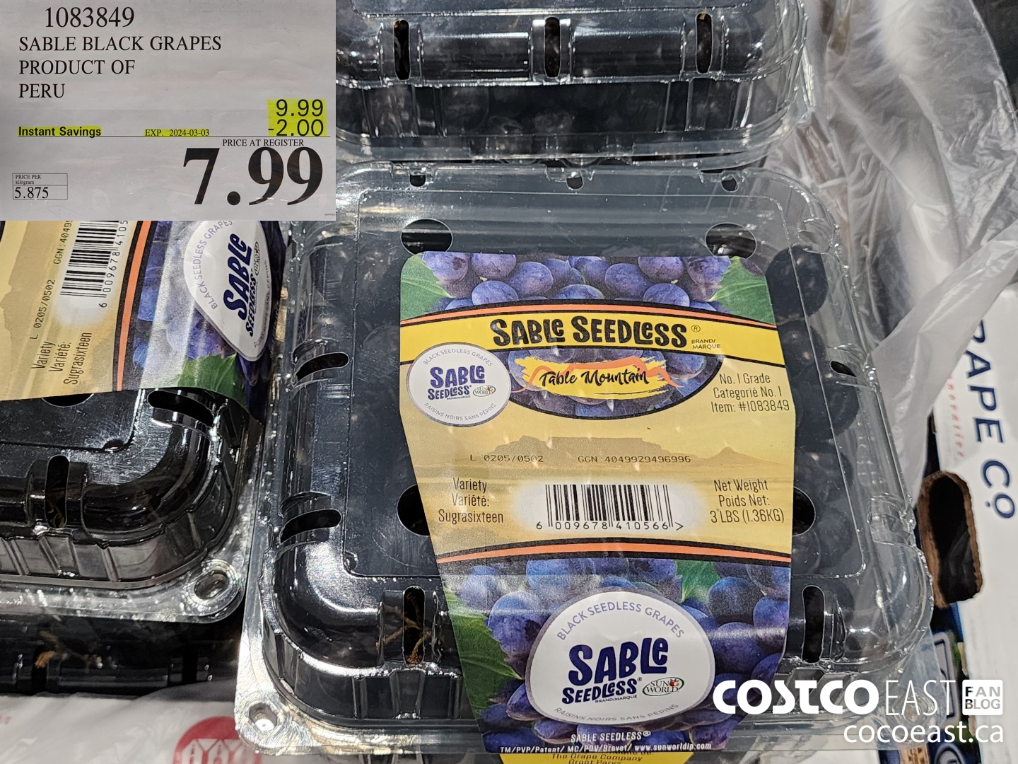 1083849 SABLE BLACK GRAPES PRODUCT OF SOUTH AFRICA ($2.00 INSTANT SAVINGS EXPIRES ON 2024-03-03) $7.99