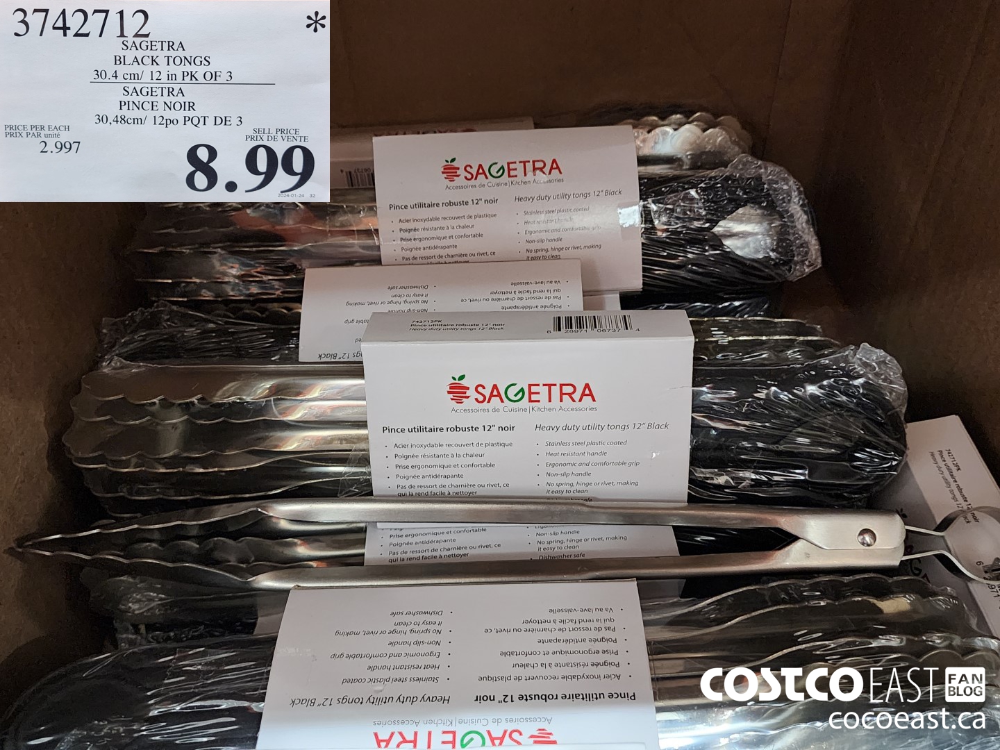 3742712 SAGETRA BLACK TONGS 30.4 cm/ 12 in PK OF 3 $8.99