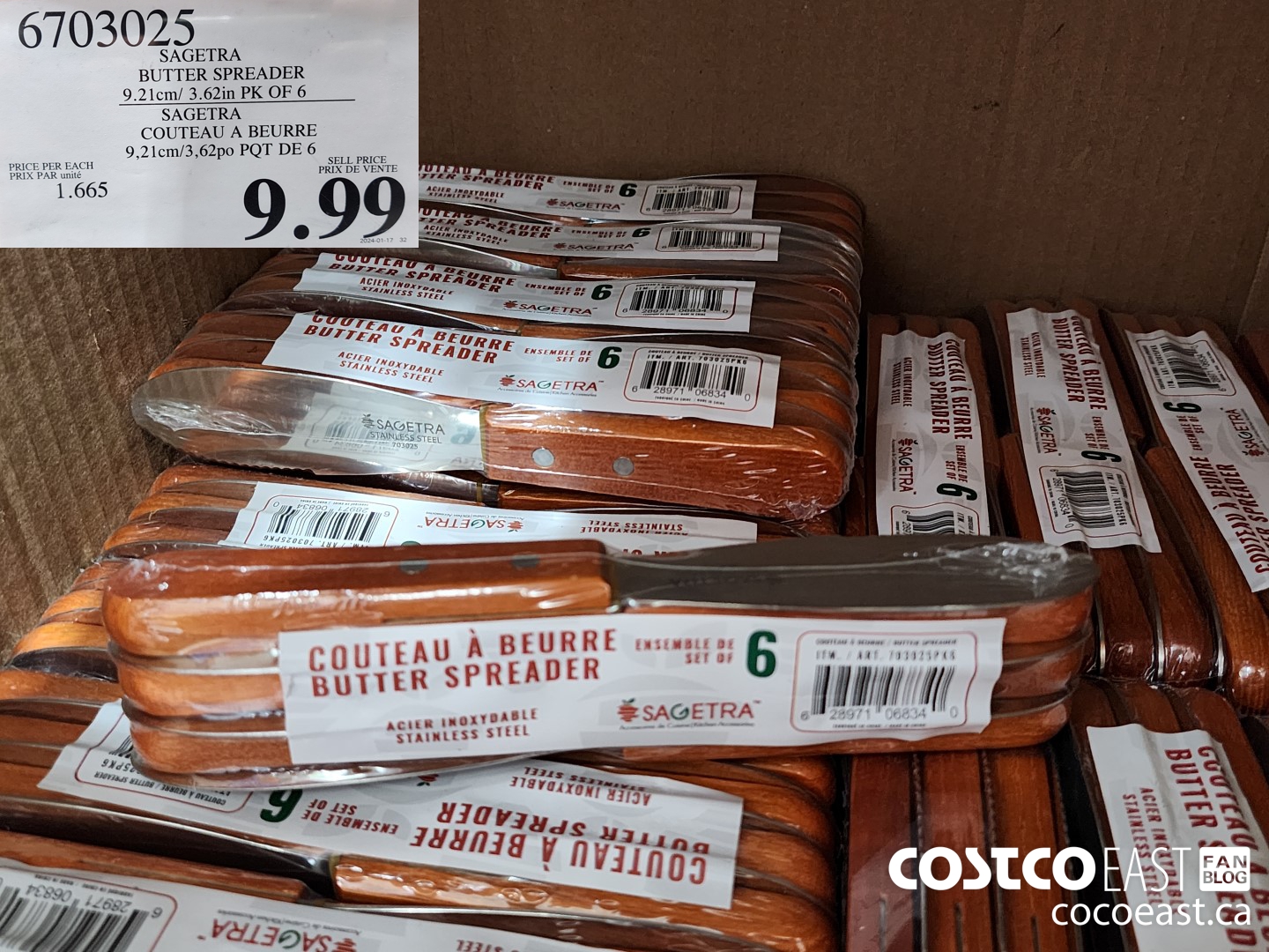 6703025 SAGETRA BUTTER SPREADER 9.21cm/ 3.62in PK OF 6 $9.99
